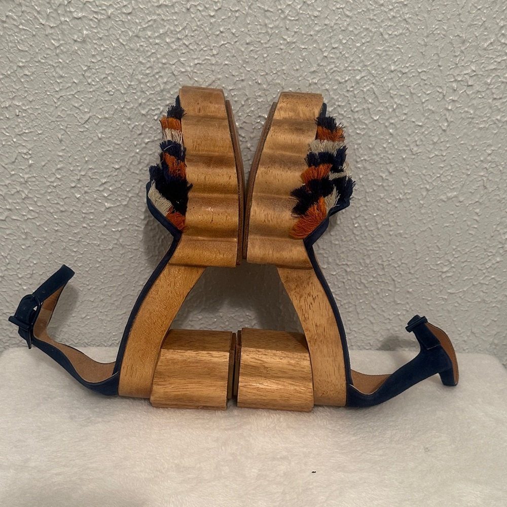 Tory Burch ALMA PLATFORM WOODEN Navy, Orange, and White Sandals, Size : 8.5 - Picture 12 of 14